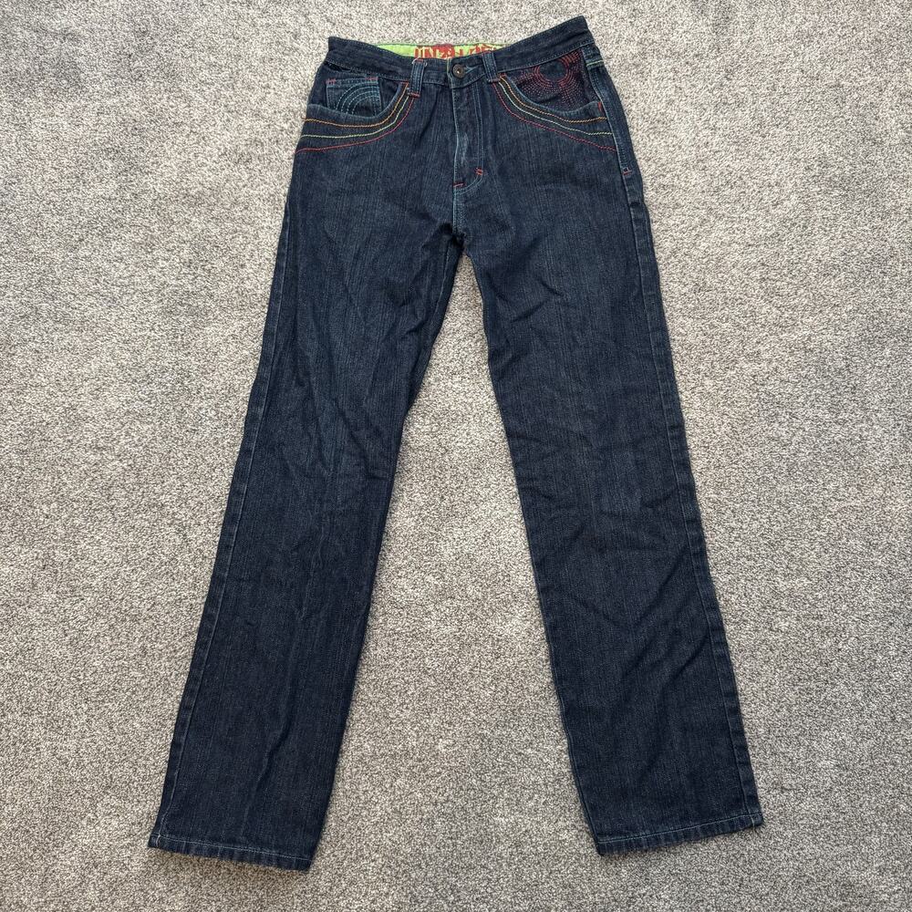 Jinzu Denim Jeans Boys 16 Straight Leg Blue Multicolor Stitch Graffiti Pockets